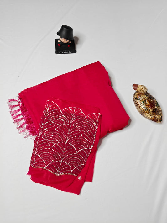 Elegant Red Georgette Saree with Sequin & Pearl Work Blouse