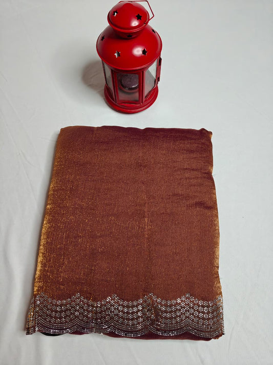 Copper Brown Shimmer Silk Saree with Stone Scallop Border