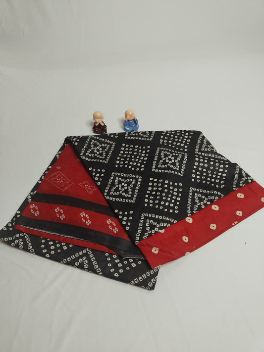 Black & Red Bandhani Print Dress Material