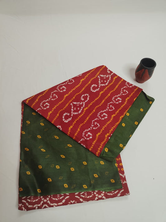 Bandhani Cotton Dress Material – Red & Green Combination