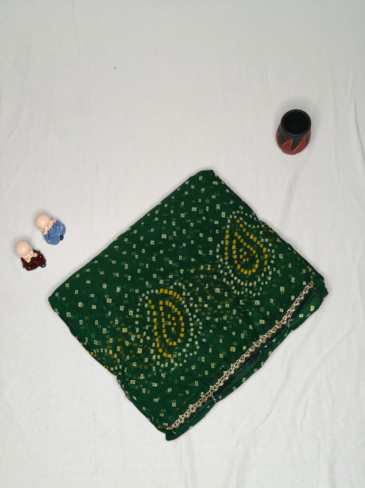 Vibrant Bandhani Saree with Gota Patti Border & Attached Blouse Piece